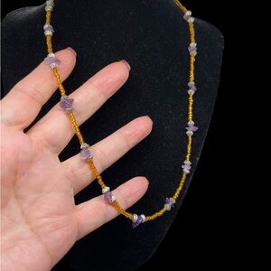 Elegant Beaded Necklace with Amethyst and Gold Accents
